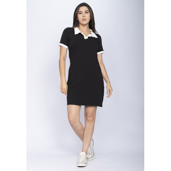 Vestido Curto Com Manga Polo Preto