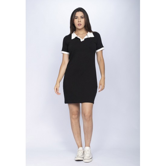 Vestido Curto Com Manga Polo Preto