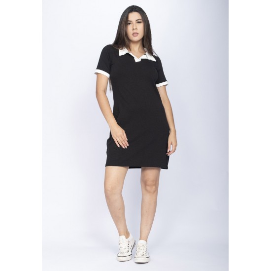 Vestido Curto Com Manga Polo Preto