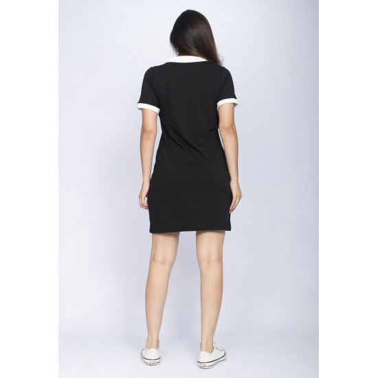 Vestido Curto Com Manga Polo Preto