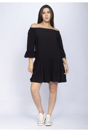 Vestido Curto Ombro a Ombro Jambo Viscose Preto