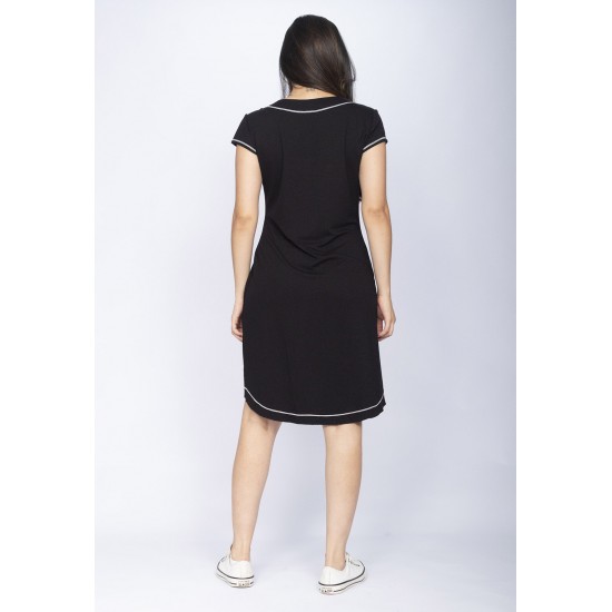 Vestido Mullet Malha Transpassado com Detalhe Branco Preto