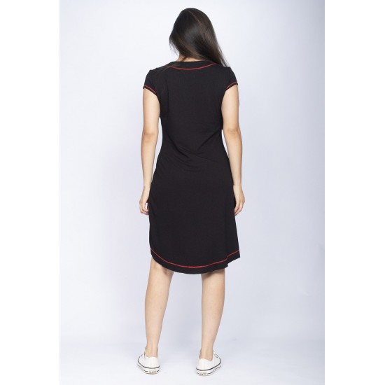 Vestido Mullet Malha Transpassado com Detalhe Vermelho Preto