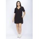 Vestido Curto Gola V Viscose com Bolso Preto