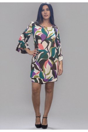 Vestido Curto Viscose Balli Manga Ampla Estampa Encanto Botânico