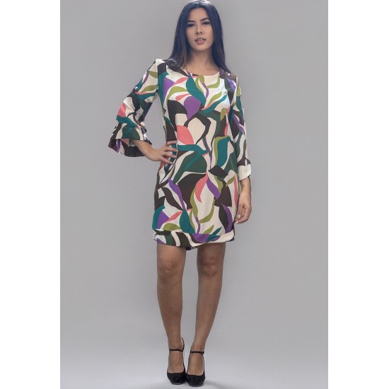 Vestido Curto Viscose Balli Manga Ampla Estampa Encanto Botânico