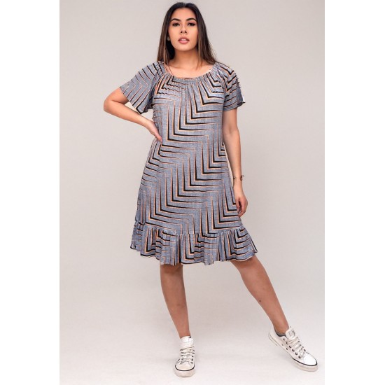 Vestido Curto Malha Mullet Ombro a Ombro Amplo Estampa Murici