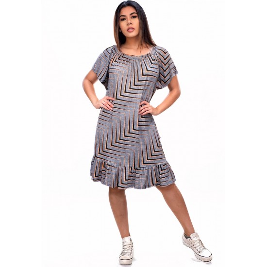 Vestido Curto Malha Mullet Ombro a Ombro Amplo Estampa Murici