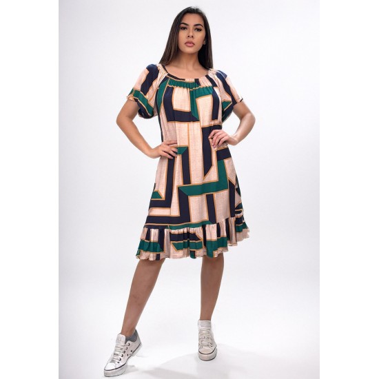 Vestido Curto Malha Mullet Ombro a Ombro Amplo Estampa Chapada de Areia