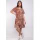 Vestido Curto Malha Mullet Ombro a Ombro Amplo Estampa Palmas da Terra
