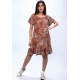 Vestido Curto Malha Mullet Ombro a Ombro Amplo Estampa Palmas da Terra