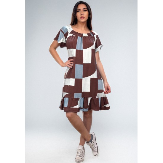Vestido Curto Malha Mullet Ombro a Ombro Amplo Estampa Santa Rosa do Tocantis