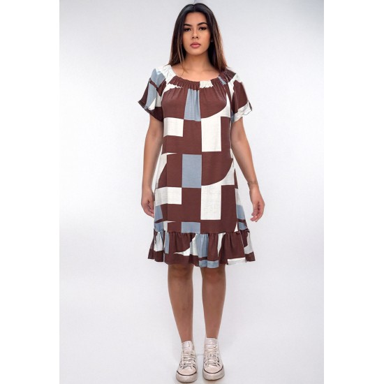 Vestido Curto Malha Mullet Ombro a Ombro Amplo Estampa Santa Rosa do Tocantis