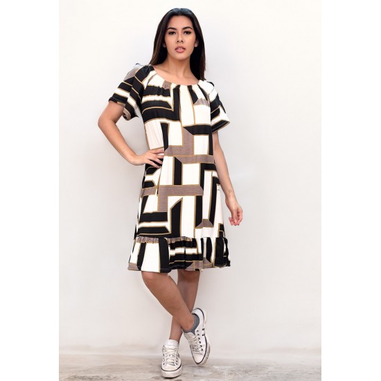 Vestido Curto Malha Mullet Ombro a Ombro Amplo Estampa Igaci