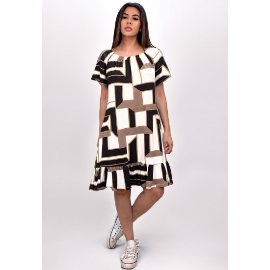 Vestido Curto Malha Mullet Ombro a Ombro Amplo Estampa Igaci