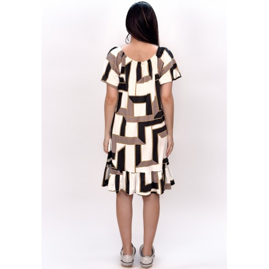 Vestido Curto Malha Mullet Ombro a Ombro Amplo Estampa Igaci
