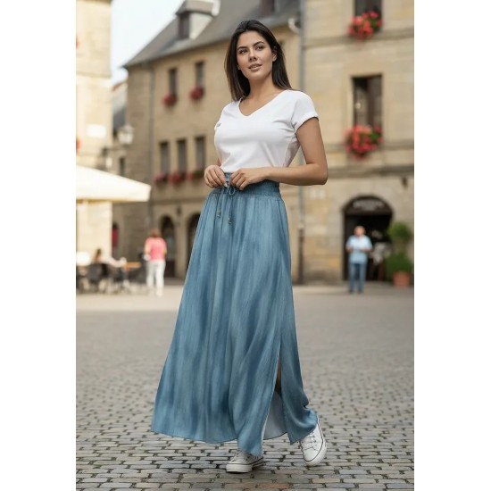 Saia Longa Viscose Tie Dye Blue