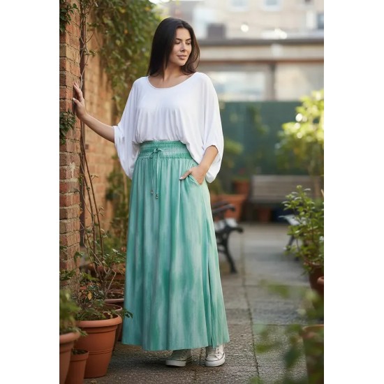 Saia Longa Viscose Tie Dye Verde Aqua