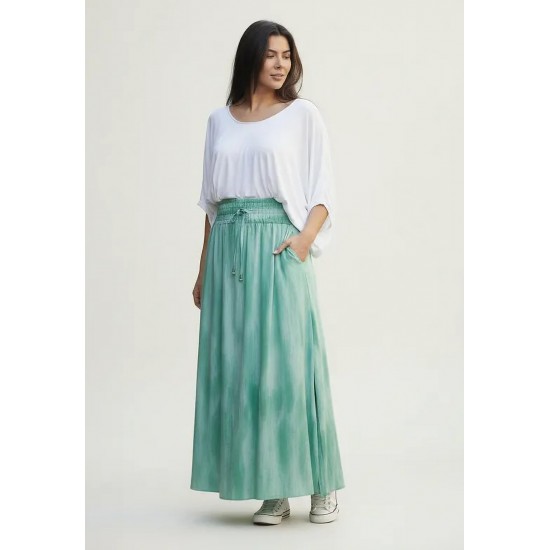 Saia Longa Viscose Tie Dye Verde Aqua
