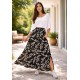 Saia Longa Viscose Folhagem Serena Preta