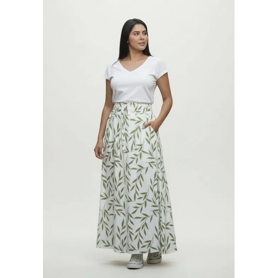 Saia Longa Viscose Brisa Folhagem Serena Verde