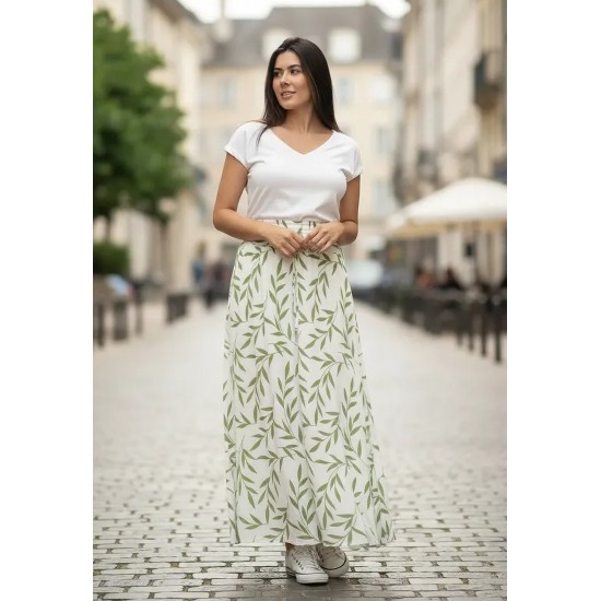 Saia Longa Viscose Brisa Folhagem Serena Verde