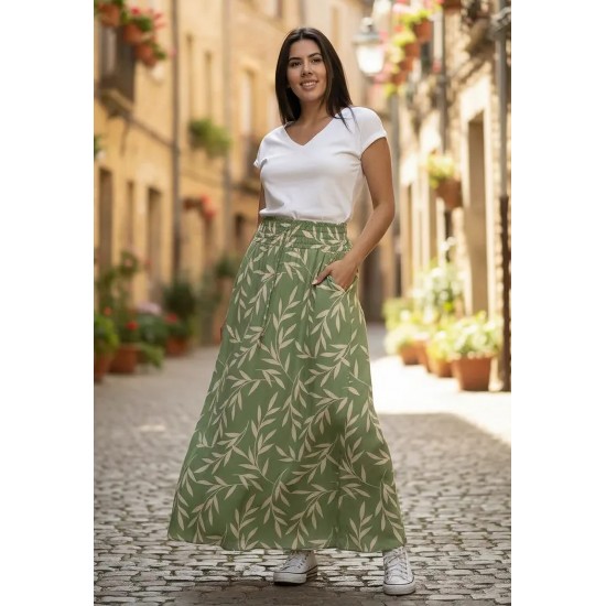 Saia Longa Viscose Folhagem Serena