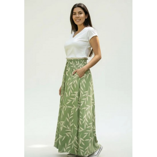 Saia Longa Viscose Folhagem Serena
