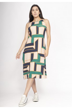 Vestido Aimara Curto Trapézio Malha Estampa Chapada de Areia