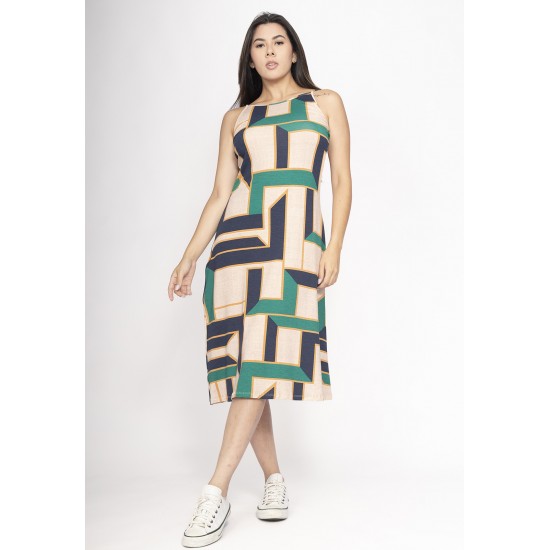 Vestido Aimara Curto Trapézio Malha Estampa Chapada de Areia