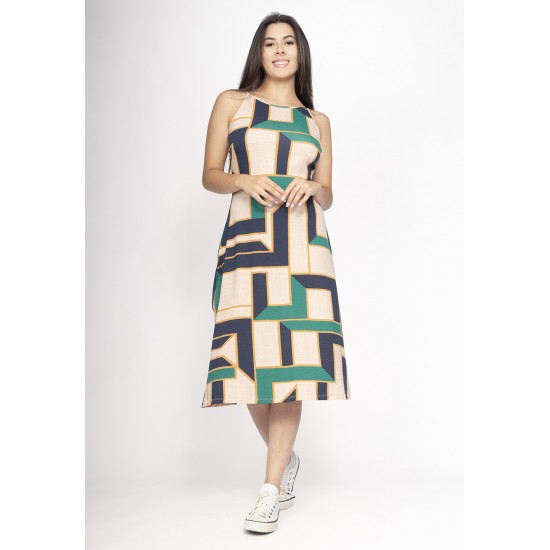 Vestido Aimara Curto Trapézio Malha Estampa Chapada de Areia