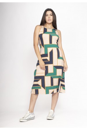 Vestido Aimara Curto Trapézio Malha Estampa Chapada de Areia