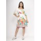 Vestido Curto Manga 3/4 Estampa Raízes em Festa