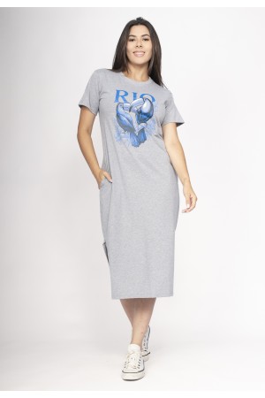 Vestido Midi Algodão Manga Curta Araras RIO Pedra do Rio