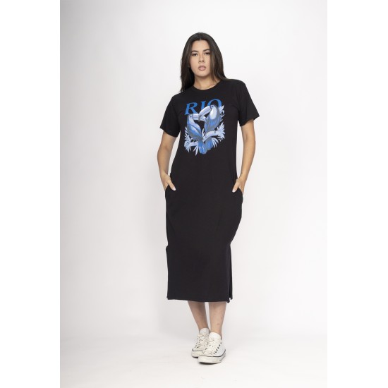 Vestido Midi Algodão Manga Curta Araras RIO Sombra da Mata