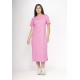 Vestido Midi Algodão Manga Curta 02 Bolsos Rosa Vitória-Régia