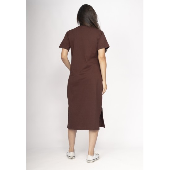 Vestido Midi Algodão Manga Curta 02 Bolsos Cacau Nativo