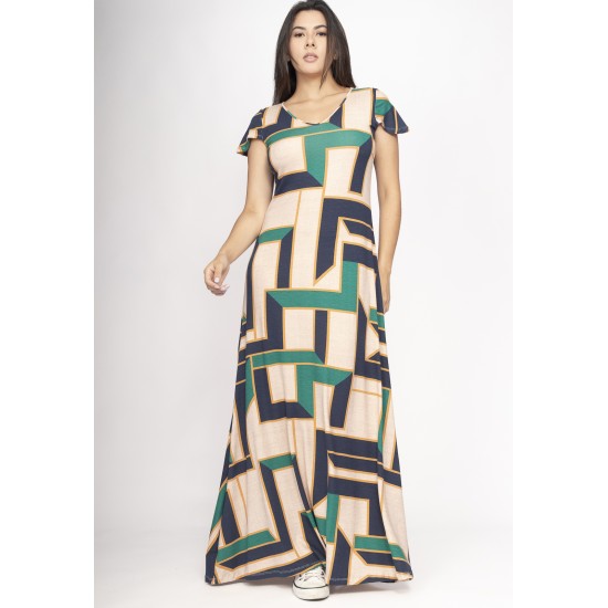 Vestido Amanara Longo Malha Estampa Chapada de Areia