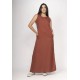 Vestido Longo Linho com Viscose com Bolso Terracota