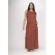 Vestido Longo Linho com Viscose com Bolso Terracota