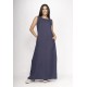 Vestido Longo Linho com Viscose com Bolso Azul Marinho