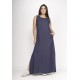 Vestido Longo Linho com Viscose com Bolso Azul Marinho
