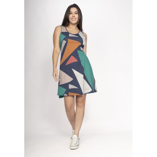 Vestido Anahí Curto Regata Estampa Geometrias do Tempo