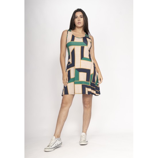 Vestido Anahí Curto Regata Estampa Chapada de Areia