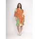 Vestido Curto Plano com Manga e Camadas Estampa Jardim do Sol