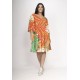 Vestido Curto Plano com Manga e Camadas Estampa Jardim do Sol