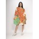 Vestido Curto Plano com Manga e Camadas Estampa Jardim do Sol