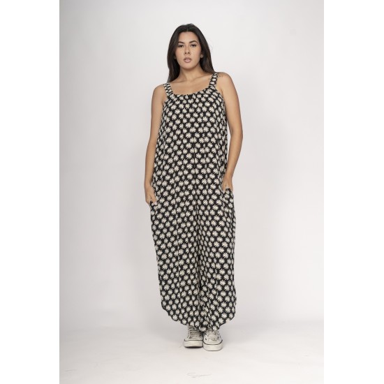 Macacão Saruel Guri Viscose Alça com Elástico Estampa Encanto das Margaridas