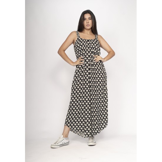 Macacão Saruel Guri Viscose Alça com Elástico Estampa Encanto das Margaridas