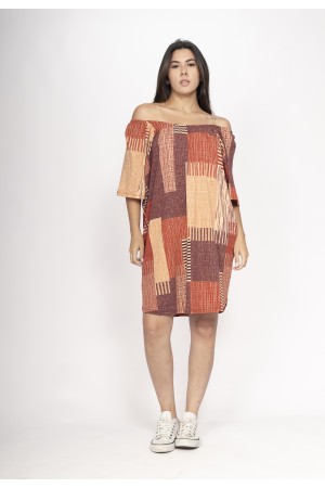 Vestido Curto Malha Ombro a Ombro Mullet Amplo Tramas do Sol